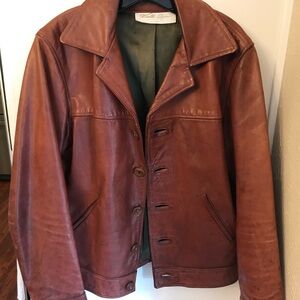 Men's Cognac Leather Bomber Jacket by